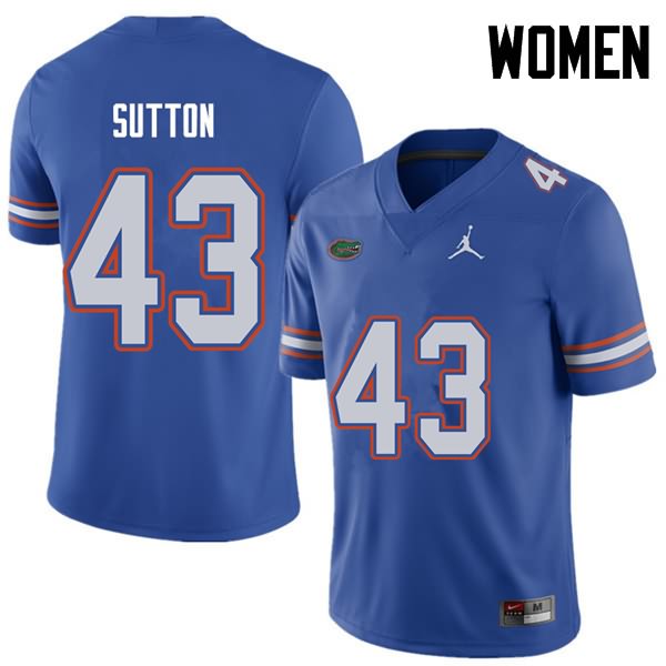 NCAA Florida Gators Nicolas Sutton Women's #43 Jordan Brand Royal Stitched Authentic College Football Jersey OAD5064YH